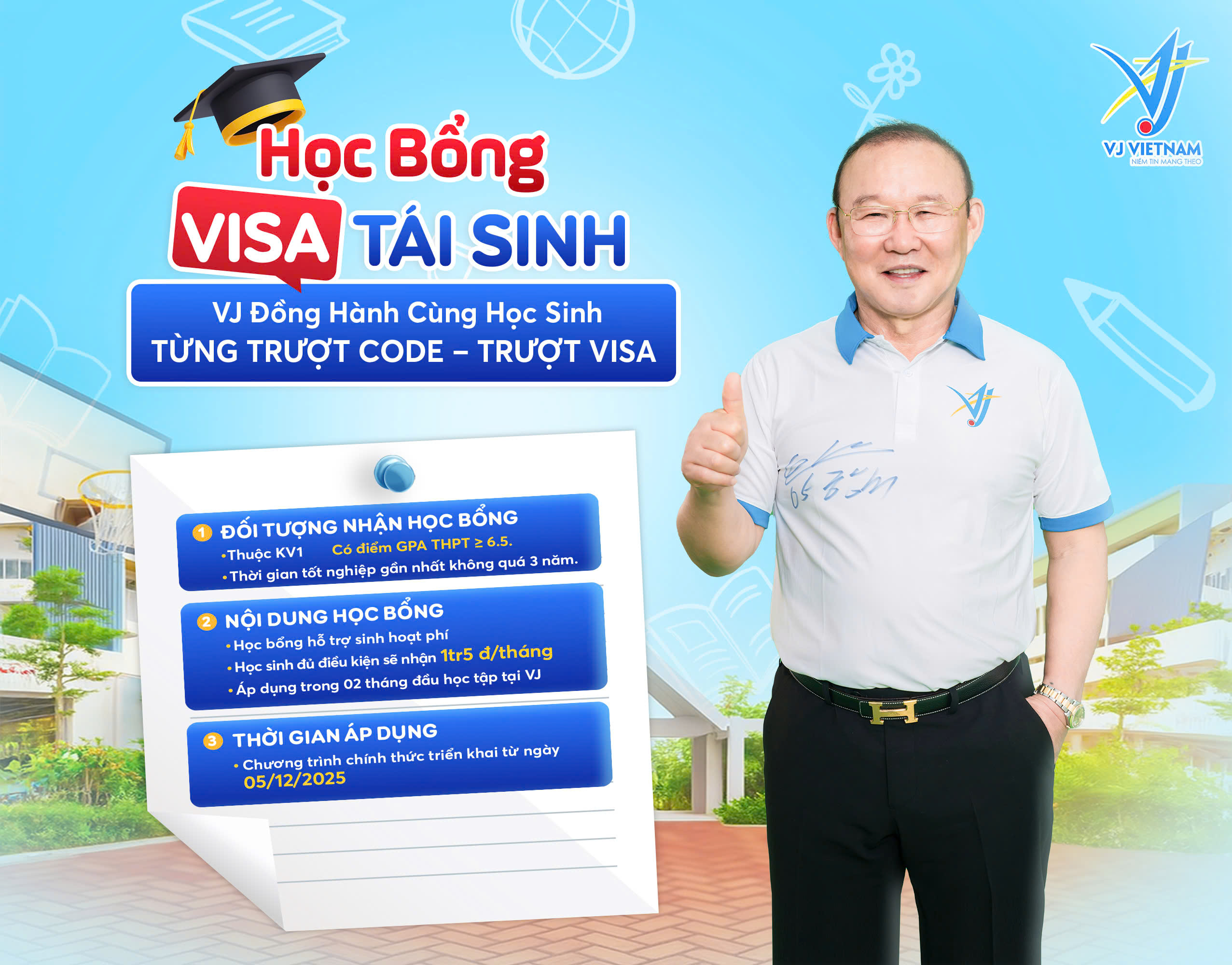 Học Bổng "Visa Tái Sinh" - VJ Đồng Hành Cùng Học Sinh Từng Trượt Code, Trượt Visa 5 Học bổng Visa Tái Sinh đồng hành cùng các bạn học sinh